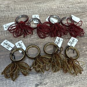 NWT 8 Pier 1 Napkin Rings Floral Beaded Jeweled Christmas Red Gold